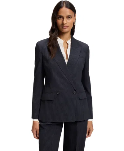 Hugo Boss Women's Jaleto12 Double-breasted Pinstripe Stretch Crepe Blazer In Blue