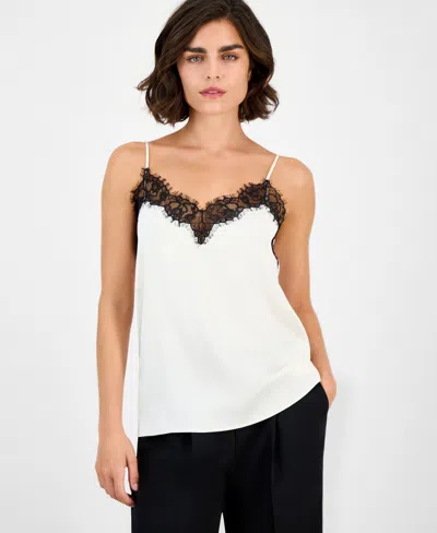 Hugo Boss Women's Lace-trim Hammered Satin Tank In White
