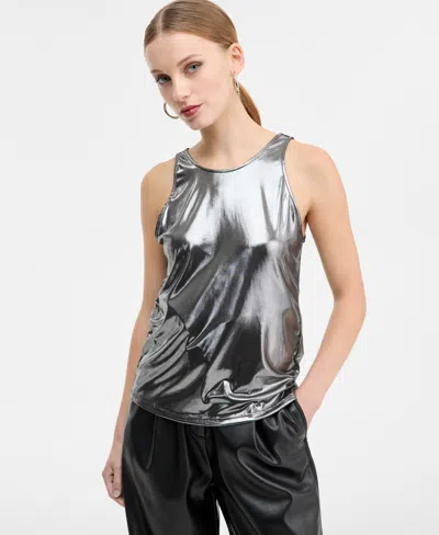 Hugo Boss Women's Lame Cowl-back Sleeveless Top In Silver