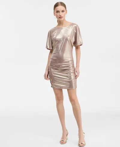 Hugo Boss Women's Lame Ruched Mini Dress In Gold