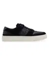 HUGO BOSS WOMEN'S LEATHER LACE-UP TRAINER SNEAKERS WITH SUEDE TRIMS