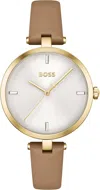 Hugo Boss Women's Leather Quartz Watch In Beige In Sand