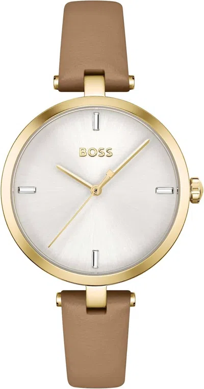 Hugo Boss Women's Leather Quartz Watch In Beige In Sand