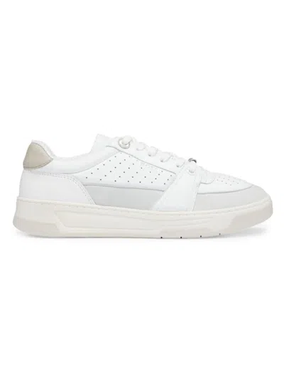 Hugo Boss Leather Trainers With Suede Trims And Perforations In White