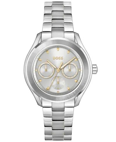 Hugo Boss Women's Lida Quartz Multifunction Silver-tone Stainless Steel Watch 38mm In Metallic