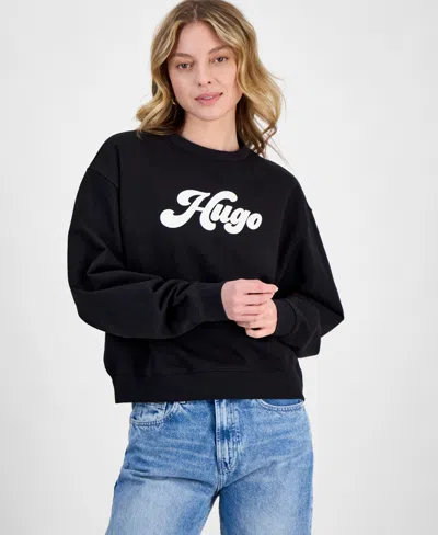 Hugo Boss Women's Logo-print Long-sleeve Sweatshirt In Black
