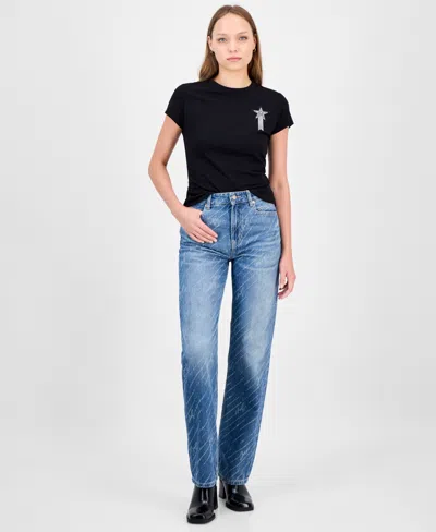 Hugo Boss Women's Logo Straight-leg Jeans In Black
