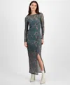 Hugo Boss Floral-print Mesh Maxi Dress In Gray