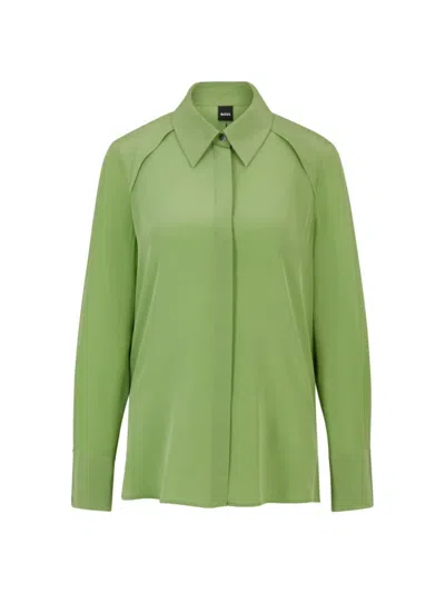Hugo Boss Long-sleeved Blouse In Washed Silk In Light Green