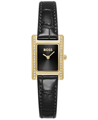 HUGO BOSS WOMEN'S LUCY PRECIOUS QUARTZ BASIC MINI BLACK LEATHER WATCH, 18.50MM