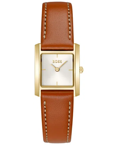 Hugo Boss Women's Lucy Scala Quartz Camel Leather Watch, 22mm In Gold