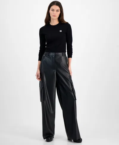 Hugo Boss Women's Mid-rise Faux-leather Cargo Pants In Black