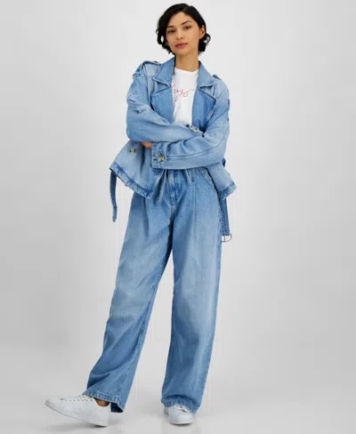 Hugo Boss Women's Oversized-collar Belted Jean Jacket In Denim