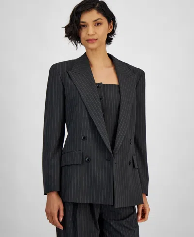 HUGO BOSS WOMEN'S PINESTRIPED PEAK-LAPEL DOUBLE-BREASTED BLAZER