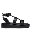 HUGO BOSS WOMEN'S PLATFORM LEATHER SANDALS WITH BRANDED BUCKLE CLOSURE