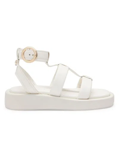 Hugo Boss Women's Platform Leather Sandals With Branded Buckle Closure In White