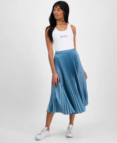 Hugo Boss Women's Pleated A-line Pull-on Midi Skirt In Algae Blue