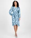Hugo Boss Women's Printed Blouson-sleeve Midi Dress In Blue Aztec Print
