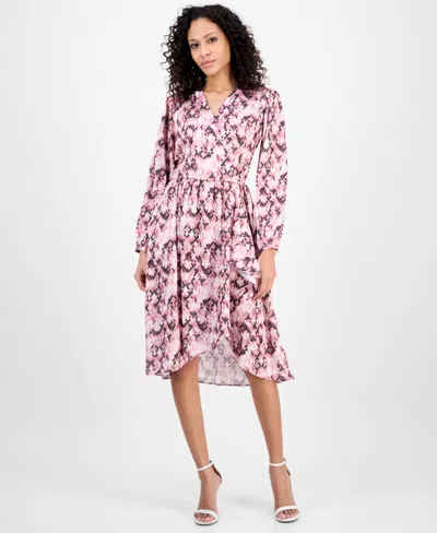 Hugo Boss Women's Printed Long-sleeve Fit & Flare Dress In Pink Aztec