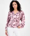 Hugo Boss Women's Printed Long-sleeve V-neck Blouse In Pink Aztec