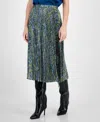 Hugo Boss Printed Pliss Skirt In Crepe Georgette In Deep Sea