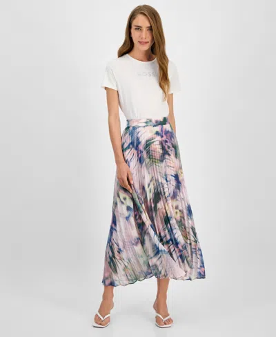 HUGO BOSS WOMEN'S PRINTED PLEATED MIDI SKIRT