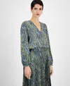 Hugo Boss Women's Printed V-neck Long-sleeve Blouse In Deep Sea