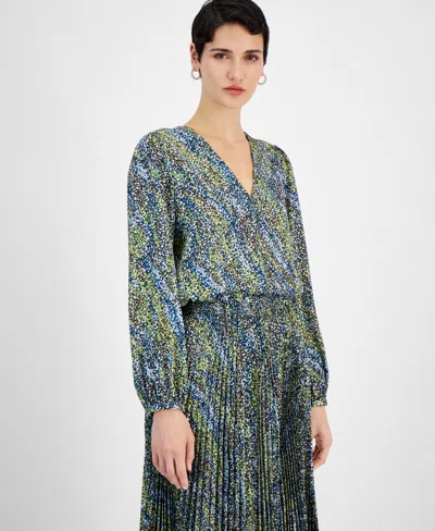 Hugo Boss Women's Printed V-neck Long-sleeve Blouse In Deep Sea