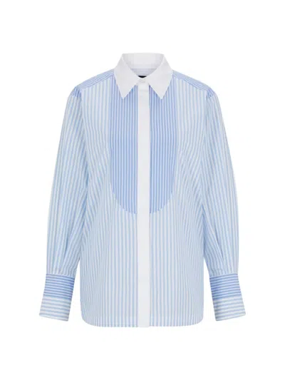 Hugo Boss Boss Betallina Stripe Ribbed Front Shirt Size: 10, Col: Blue/white In Patterned