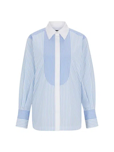 Hugo Boss Pure-cotton Blouse With Mixed Vertical Stripes In Patterned