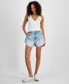 Hugo Boss Women's Raw Shaped-hem Denim Shorts In Denim