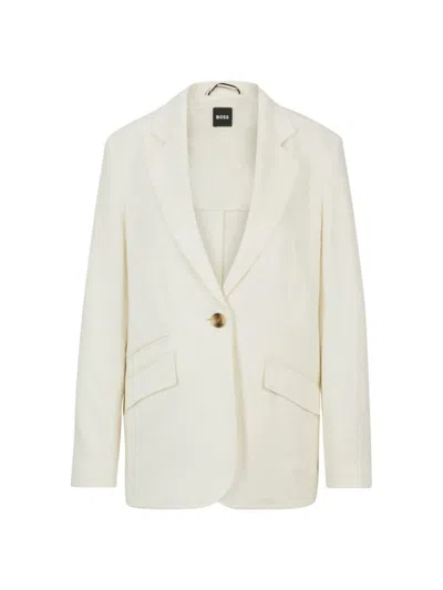 Hugo Boss Women's Relaxed-fit Jacket In Linen-blend Twill In Natural