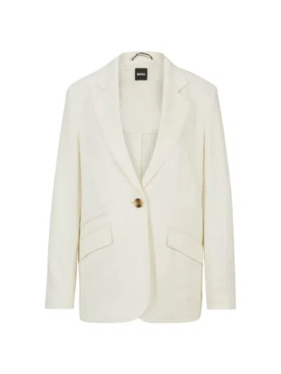 Hugo Boss Relaxed-fit Jacket In Linen-blend Twill In White