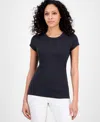 Hugo Boss Women's Ribbed Open-back Short-sleeve Jersey Top In Black