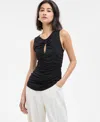 Hugo Boss Women's Ruched Sleeveless Keyhole Top In Black