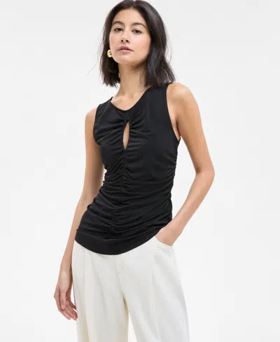 Hugo Boss Women's Ruched Sleeveless Keyhole Top In Black