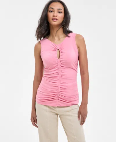Hugo Boss Women's Ruched Sleeveless Keyhole Top In Flamingo Pink