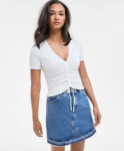 Hugo Boss Women's Ruched V-neck Short-sleeve Top In Natural