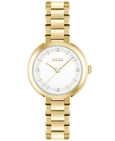 Hugo Boss Women's Sena Quartz Ionic Plated Thin Gold-tone Steel Watch 34mm In Ionic Plated Thin Gold Steel