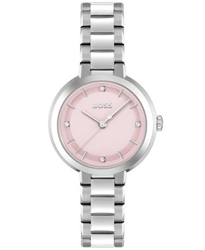 Hugo Boss Link-bracelet Watch With Pink Crystal-studded Dial Women's Watches In Assorted-pre-pack