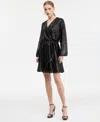 Hugo Boss Boss Orange Dillio Sequin Mesh Long Sleeve Cocktail Dress In Black