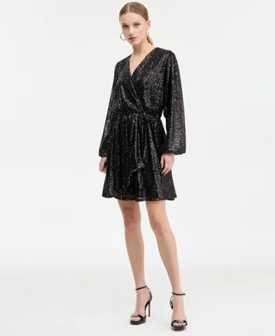HUGO BOSS WOMEN'S SEQUIN FAUX-WRAP MINIDRESS