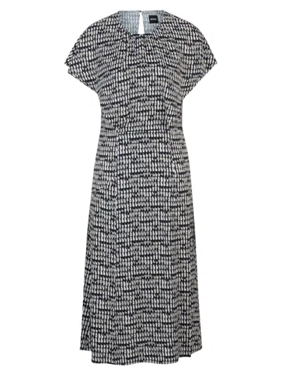 Hugo Boss Short-sleeved Dress In Abstract-patterned Fabric In Black White