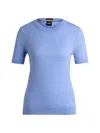 Hugo Boss Short-sleeved Sweater In Merino Wool In Blue