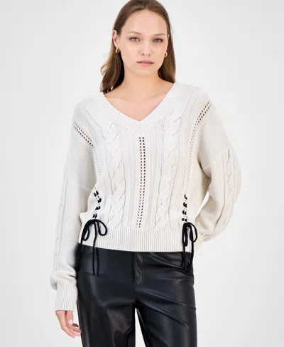Hugo Boss Women's Side-stitch Cable-knit Sweater In White