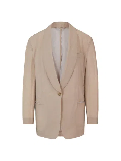 Hugo Boss Single-button Jacket With Shawl Lapels In Light Beige