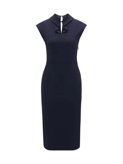 Hugo Boss Sleeveless Dress In Stretch Fabric With Collar Detail In Dark Blue