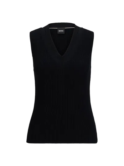 Hugo Boss Sleeveless Mock-neck Top With Ribbed Structure In Black