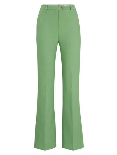 Hugo Boss Slim-fit Trousers With Flared Leg In Stretch Material In Light Green