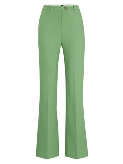 Hugo Boss Slim-fit Trousers With Flared Leg In Stretch Material In Green